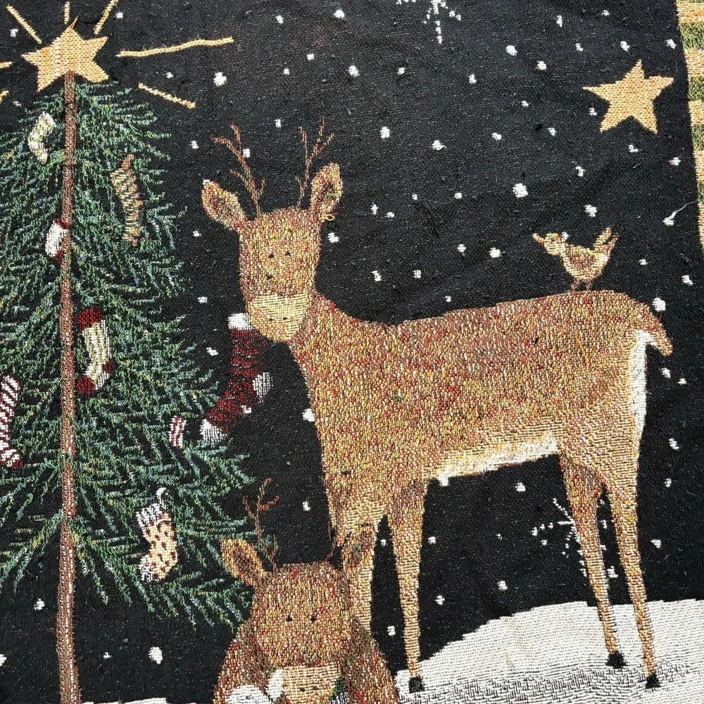 Woven Christmas Tapestry Throw Blanket Reindeer Party Trees Stockings 45x54